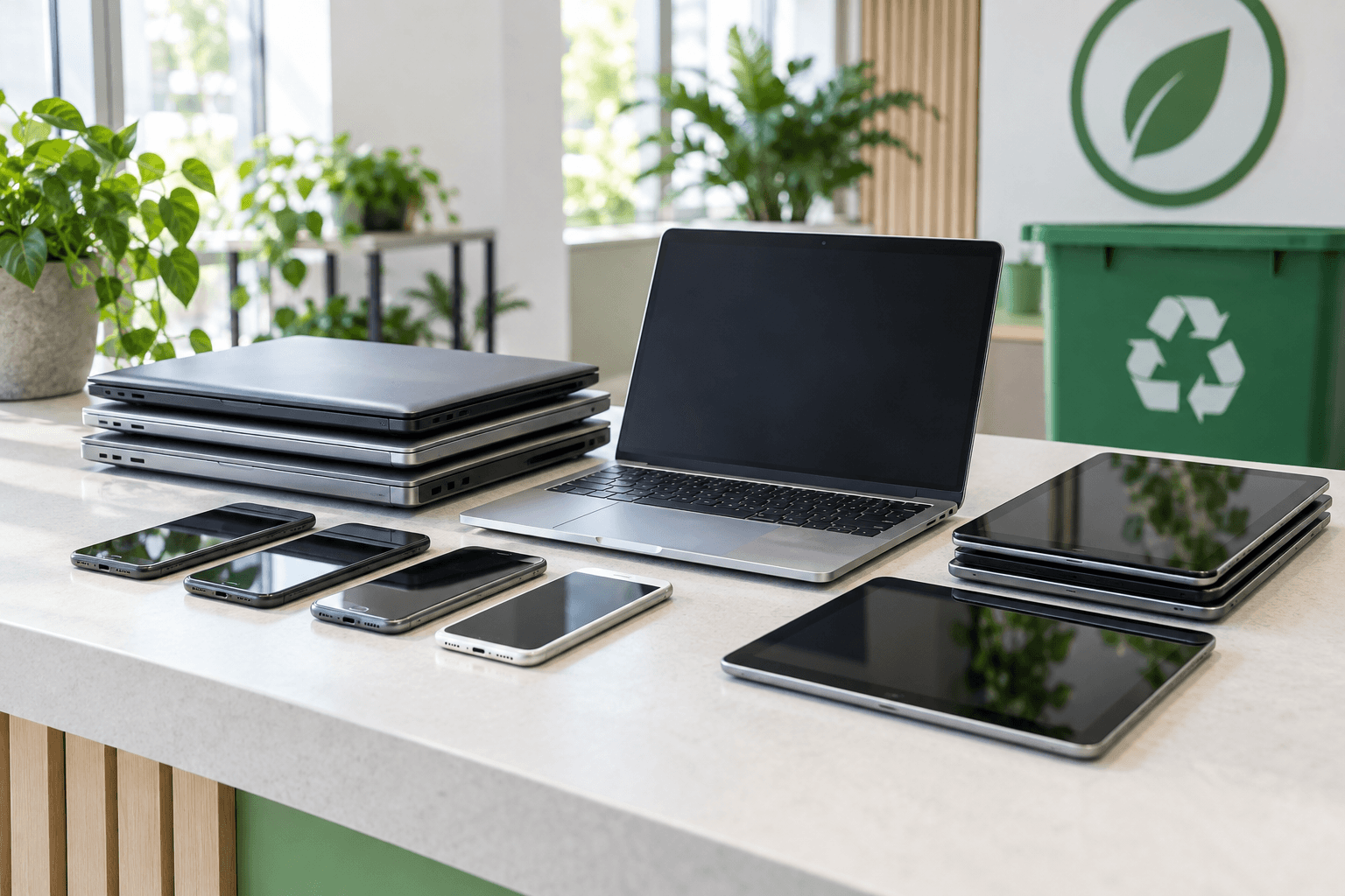 Laptops, phones, and tablets ready for recycling pickup